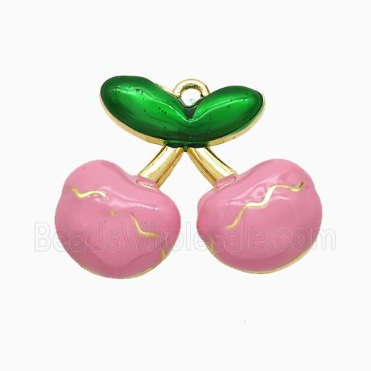 Copper Cherry Pendant Pink Enamel Gold Plated