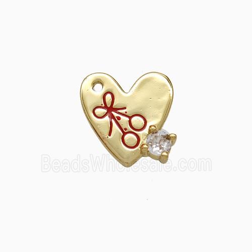 Copper Heart Pendant Red Enamel Cherry Gold Plated
