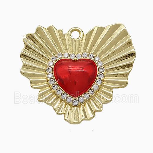 Copper Heart Pendant Pave Zirconia Red Painted Gold Plated
