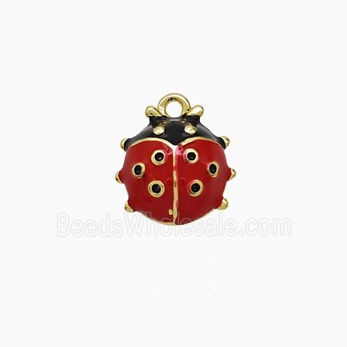 Copper Ladybug Pendant Red Enamel Gold Plated