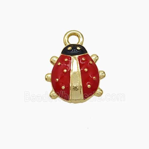 Copper Ladybug Pendant Red Enamel Gold Plated