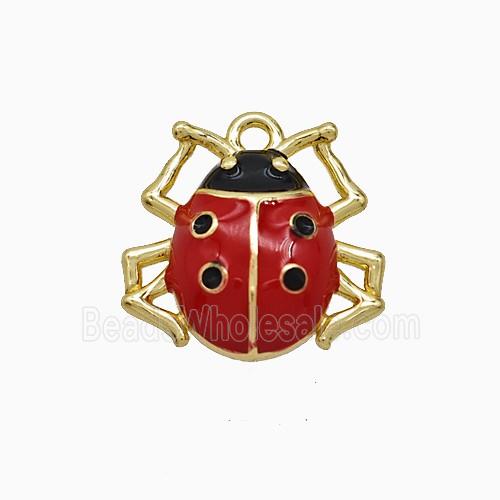 Copper Ladybug Pendant Red Enamel Gold Plated
