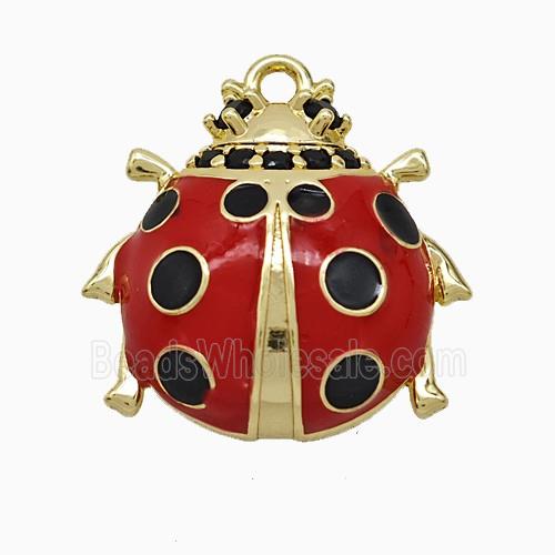 Copper Ladybug Pendant Red Enamel Gold Plated