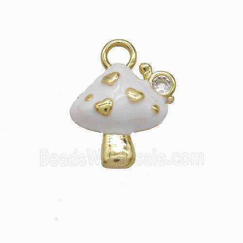 Copper Mushroom Pendant White Enamel Gold Plated