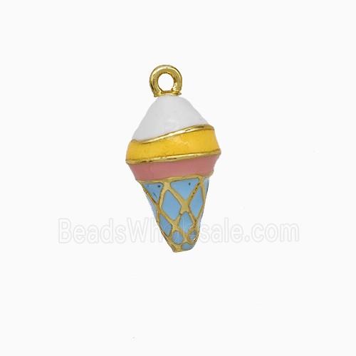 Ice Cream Charms Copper Pendant Multicolor Enamel Gold Plated