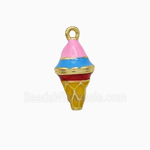 Ice Cream Charms Copper Pendant Multicolor Enamel Gold Plated