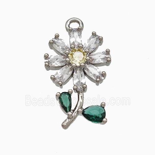 Copper Flower Pendant Pave Crystal Glass Platinum Plated