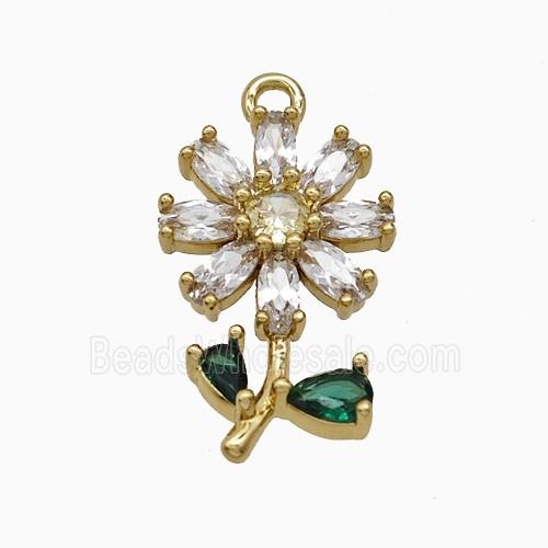 Copper Flower Pendant Pave Crystal Glass Gold Plated