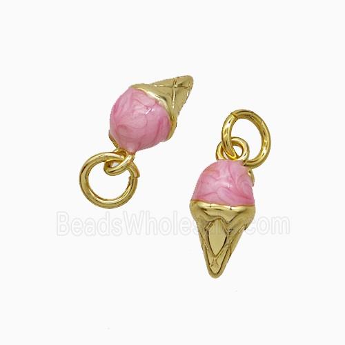 Ice Cream Charms Copper Pendant Pink Painted Gold Plated