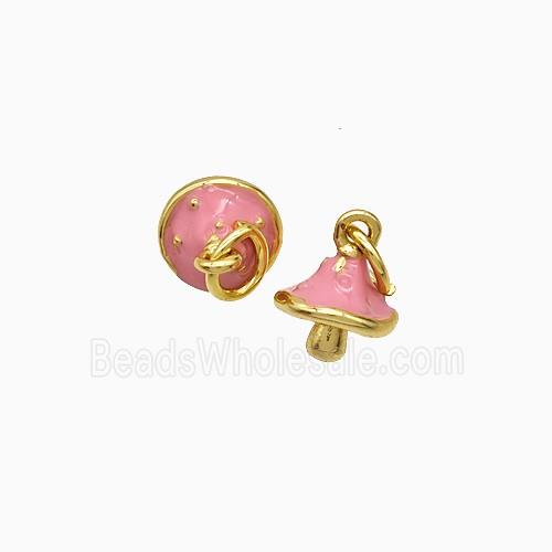 Copper Mushroom Pendant Pink Enamel Gold Plated