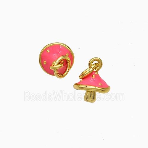 Copper Mushroom Pendant Pink Enamel Gold Plated