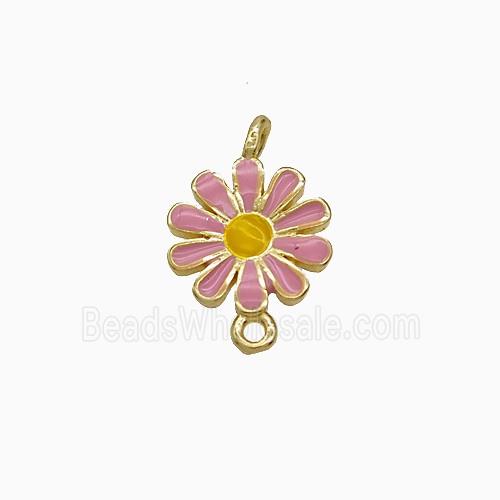 Copper Flower Connector Pink Enamel Gold Plated