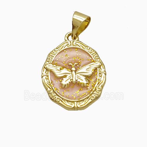 Copper Butterfly Pendant Peach Painted Gold Plated