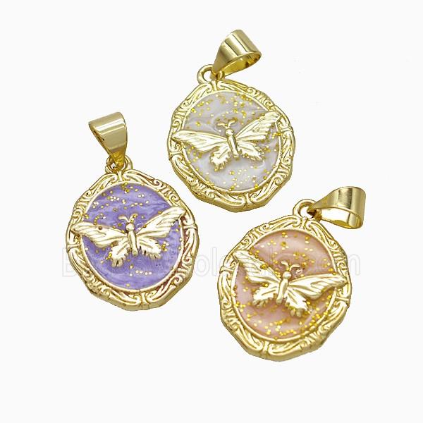 Copper Butterfly Pendant Painted Gold Plated Mixed