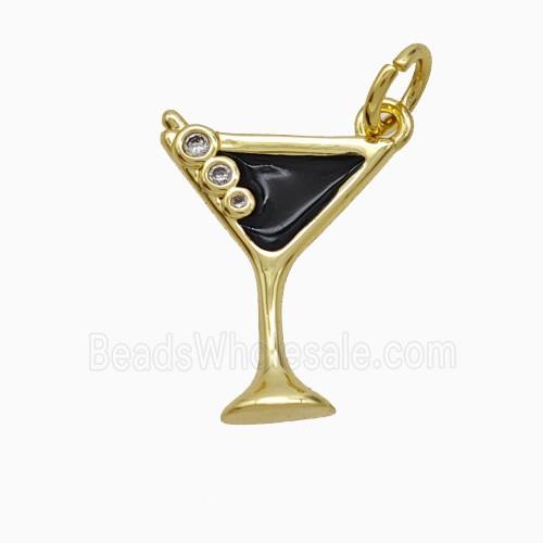 Ice Cream Bottle Drink Cup Copper Pendant Pave Zirconia Black Enamel Gold Plated