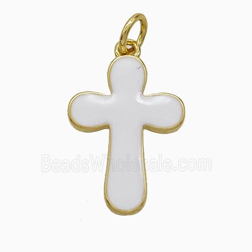 Copper Cross Pendant White Enamel Gold Plated