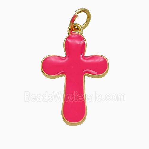 Copper Cross Pendant Red Enamel Gold Plated