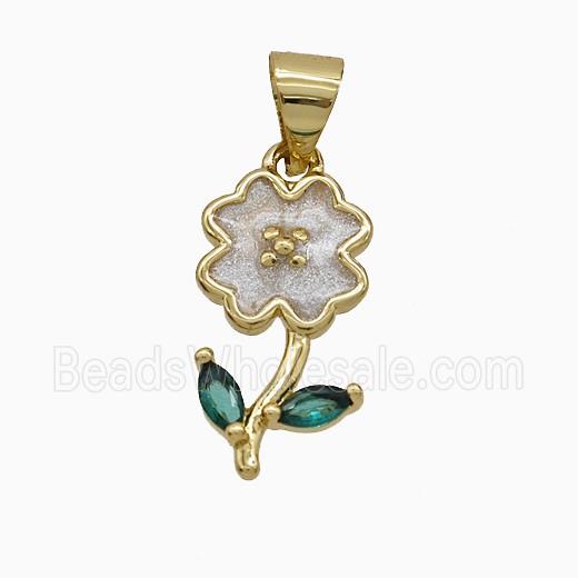 Copper Flower Pendant White Enamel Gold Plated