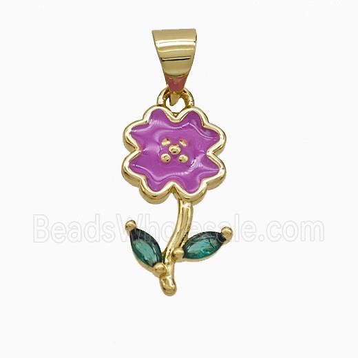 Copper Flower Pendant Lavender Enamel Gold Plated
