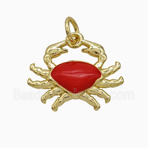 Copper Crab Pendant Red Enamel Gold Plated