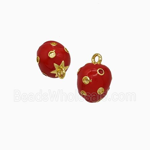 Copper Strawberry Pendant Red Enamel Gold Plated