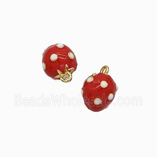 Copper Strawberry Pendant Red Enamel Gold Plated