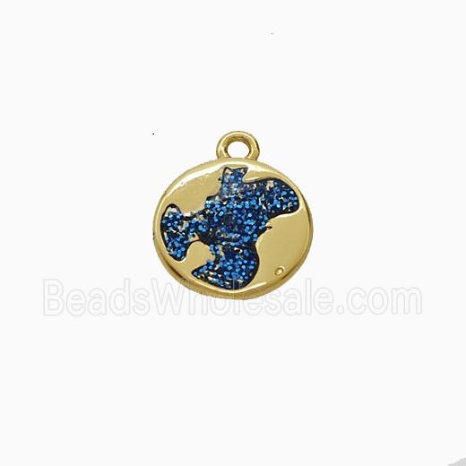 Copper Circle Pendant Blue Painted Gold Plated