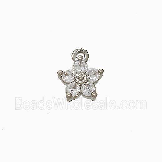 Copper Flower Pendant Pave Zirconia Platinum Plated