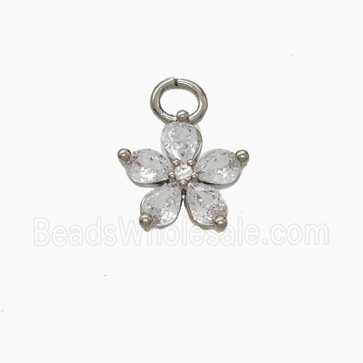 Copper Flower Pendant Pave Zirconia Platinum Plated