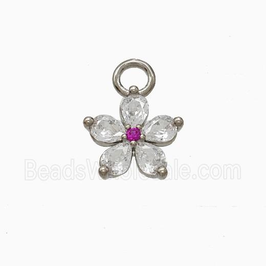 Copper Flower Pendant Pave Zirconia Platinum Plated