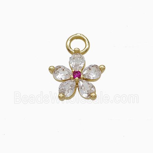 Copper Flower Pendant Pave Zirconia Gold Plated