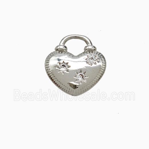 Copper Heart Pendant Pave Zirconia Platinum Plated
