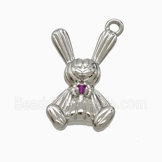 Copper Rabbit Pendant Pave Zirconia Platinum Plated
