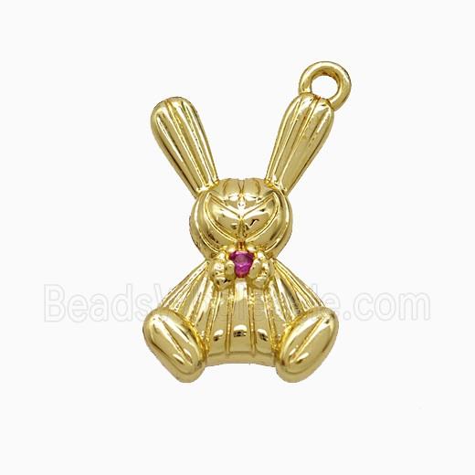 Copper Rabbit Pendant Pave Zirconia Gold Plated