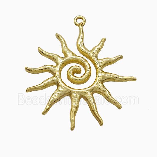 Copper Sun Pendant Spiral Hammered Gold Plated