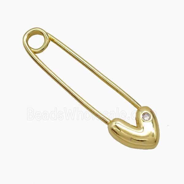 Copper Safety Pin Pendant Pave Zirconia Gold Plated