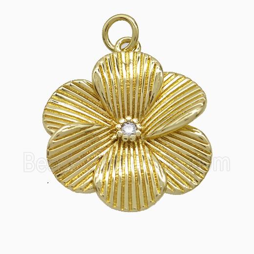Copper Flower Pendant Pave Zirconia Gold Plated