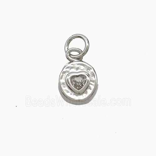 Copper Heart Pendant Pave Zirconia Platinum Plated