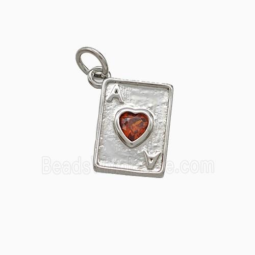 Playing Card Charms Copper ACE Heart Pendant Pave Zirconia Platinum Plated