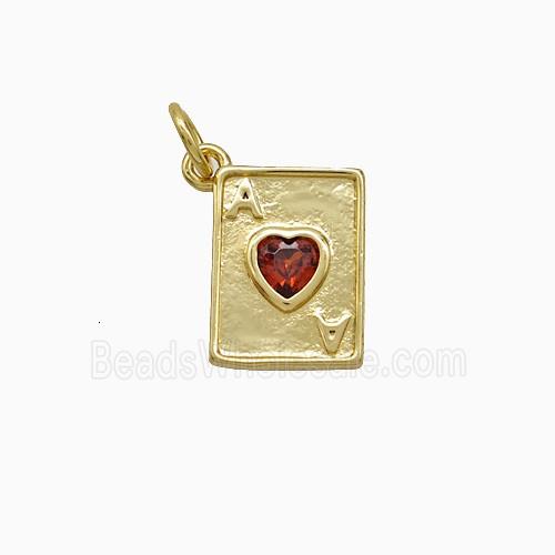Playing Card Charms Copper ACE Heart Pendant Pave Zirconia Gold Plated