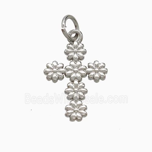Copper Cross Pendant Flower Platinum Plated