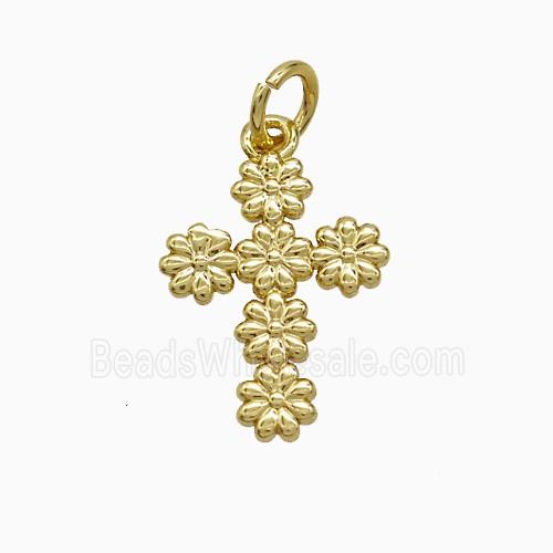 Copper Cross Pendant Flower Gold Plated