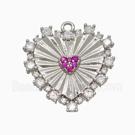 Copper Heart Pendant Micropave Zirconia Platinum Plated