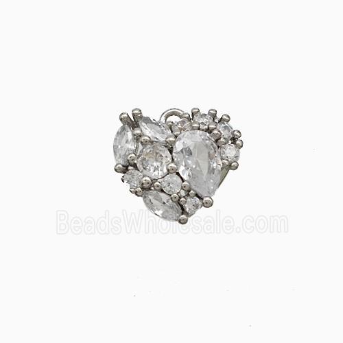Copper Heart Pendant Micropave Zirconia Platinum Plated