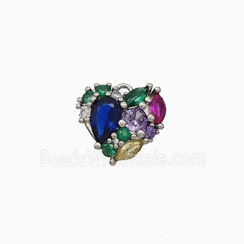 Copper Heart Pendant Micropave Multicolor Zirconia Platinum Plated
