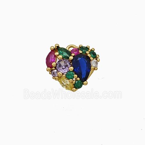 Copper Heart Pendant Micropave Multicolor Zirconia Gold Plated