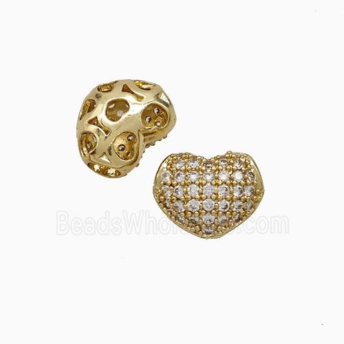 Copper Heart Beads Pave Zirconia Gold Plated