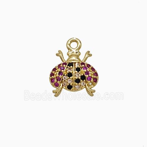 Copper Ladybug Pendant Pave Zirconia Gold Plated