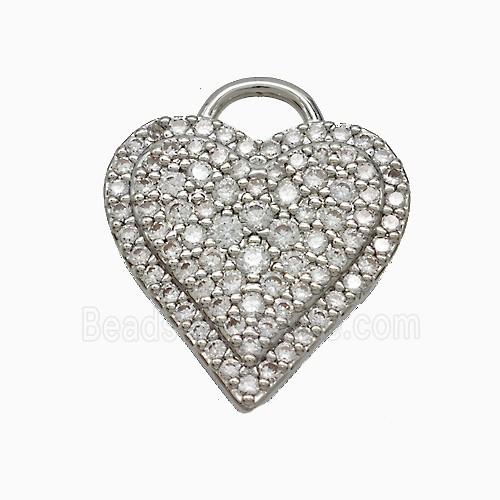 Copper Heart Pendant Pave Zirconia Platinum Plated