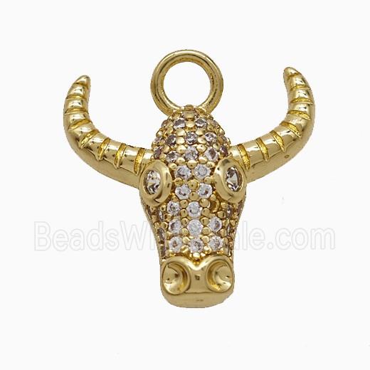 Copper Bull-header Pendant Pave Zirconia Cow Gold Plated